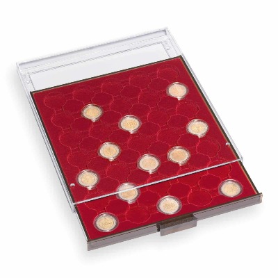 Coin Box 35 compartments for Lighthouse Capsules 29mm, smoke coloured
